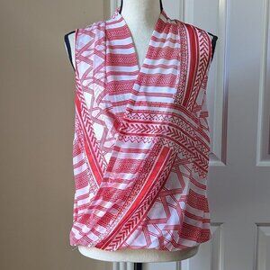 Liz Claiborne Petite Medium red white sleeveless faux wrap blouse with cami NWT
